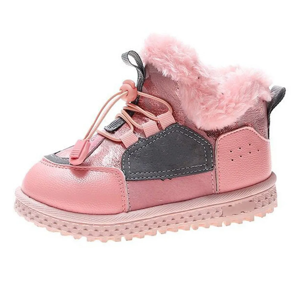 K38 pink Детские зимние сапоги Лидер продаж плюш Цвет круглый носок, на шнуровке, до щиколотки детская обувь для девочек милые зимние теплые плюшевой подкладкой на осень обувь на плоской подошве; обувь для мальчиков - Цвет: K38 pink