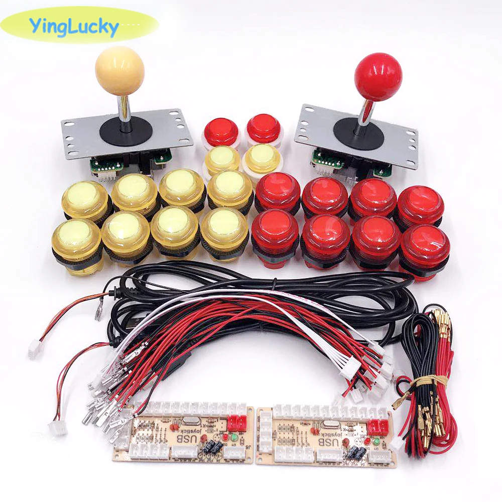 2 players Joystick Arcade DIY Kit LED parts button + Joysticks + USB encoder controller for Mame for Raspberry Pi 3 