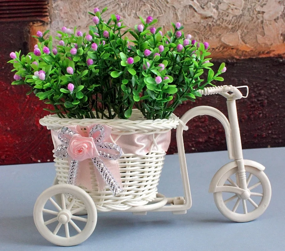 

Tricycle flower basket rattan tricycle vase simulation rattan small tricycle plastic weave float flower desktop home decoration