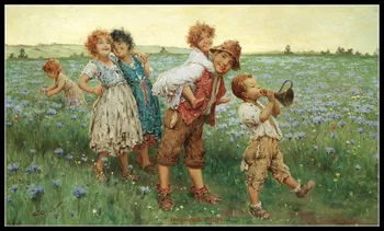 

Children playing in a field - Counted Cross Stitch Kits - DIY Handmade Needlework for Embroidery 14 ct Aida Cross Stitch Sets