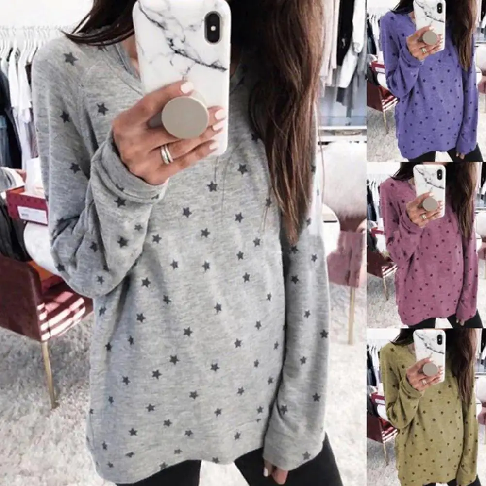 Женский Свободный Повседневный пуловер с круглым вырезом и принтом в виде звезд