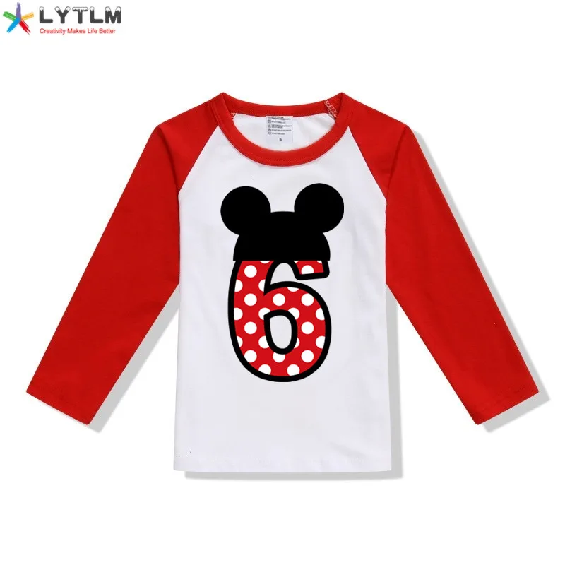 LYTLM рубашки для маленьких девочек топы для девочек 5-9 лет, футболка с длинными рукавами и рисунком детская одежда с дизайном «Микки», Детская футболка Anniversaire Enfant - Цвет: CX Raglan Red