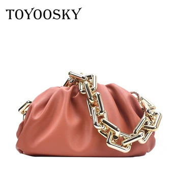 

TOYOOSKY Thick Chain Women Shoulder Bag Clip High Quality Designer Handbag Fashion Soft Cloud Clutch Bag Fold Small Lady Handbag