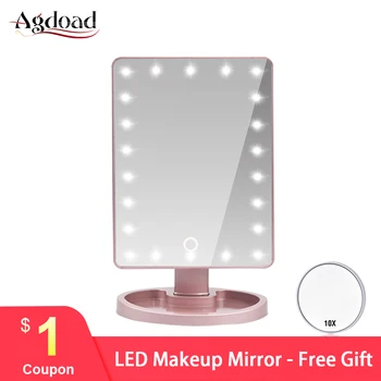 

Adjutable 16/22 Leds Makeup Mirror Touch Screen Cosmetic Table Mirror with Light Free Gifts