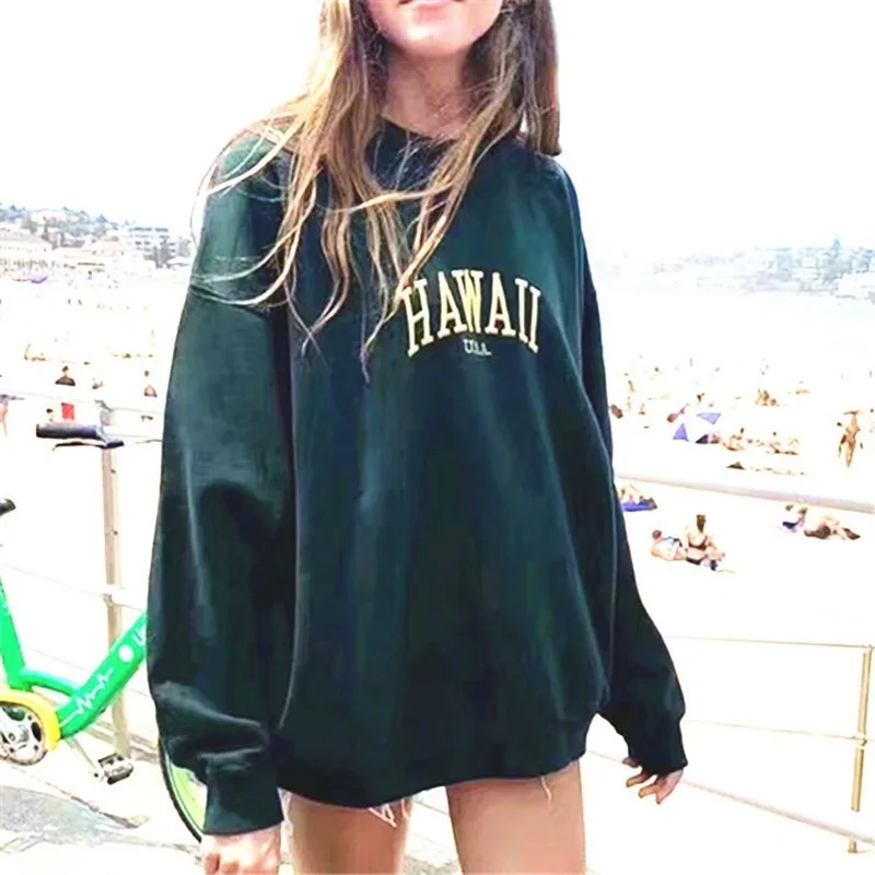 Letter Embroidered Dark Green Crewneck 