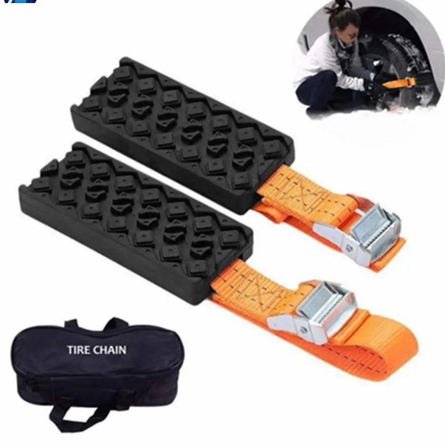 1/2/4PCS Durable PU Anti-Skid Car Tire Traction Blocks With Bag Emergency Snow Mud Sand Tire Chain Straps For Snow Mud Ice