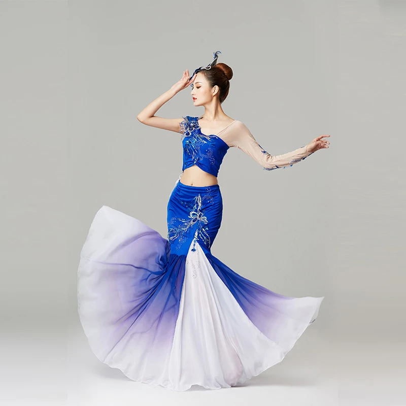 Blue Dai Nationality Dance Costume For Women Solo Dancing Stage Performance  Clothing Fish Tail Skirt Classic Dance Costume - Chinese Folk Dance -  AliExpress
