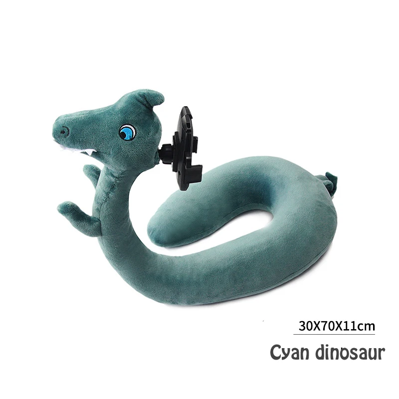 Cyan dinosaur 2 в 1 подушка для шеи u-образный держатель для телефона Животные Мягкий отскок ворс путешествия плюшевая гибкая подушка для шеи мультяшная держатель для ленивого телефона - Цвет: Cyan dinosaur