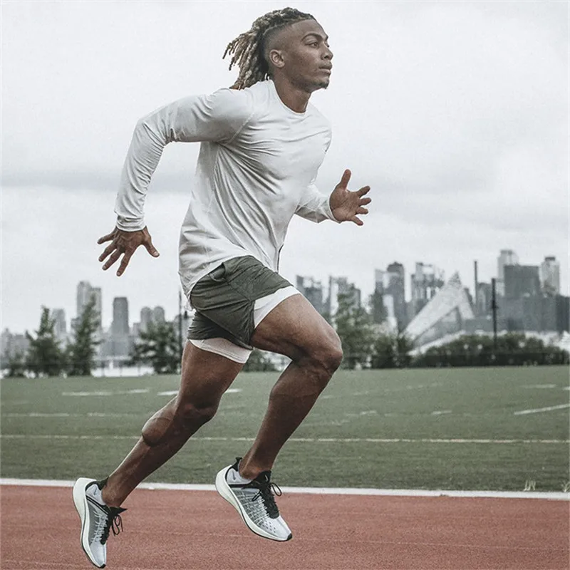 New Casual Shorts Mens Summer Double-Layer Shorts Fitness bodybuilding Multi-pocket Zip Pocket Men Joggers Shorts Sweatpants