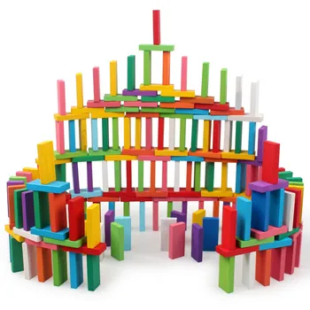 

100 pcs Children Color Sort DIY Rainbow Wood Domino Blocks Kits Early Bright Dominoes Games Learning Educational Toys For Kid