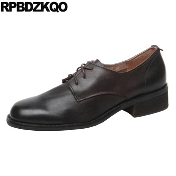 

2019 square toe fashion vintage flats ladies lace up women rubber sole brown designer shoes china chinese italian oxfords black