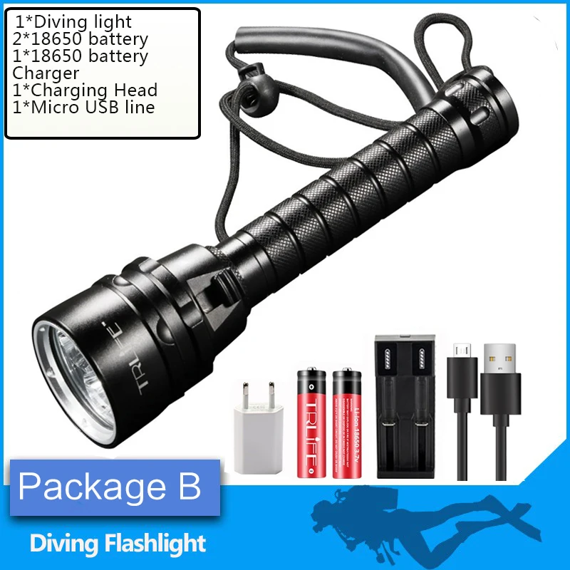 Underwater 30000LM 5x XML L2 LED Super Bright Scuba Diving Flashlight Light Lamp 