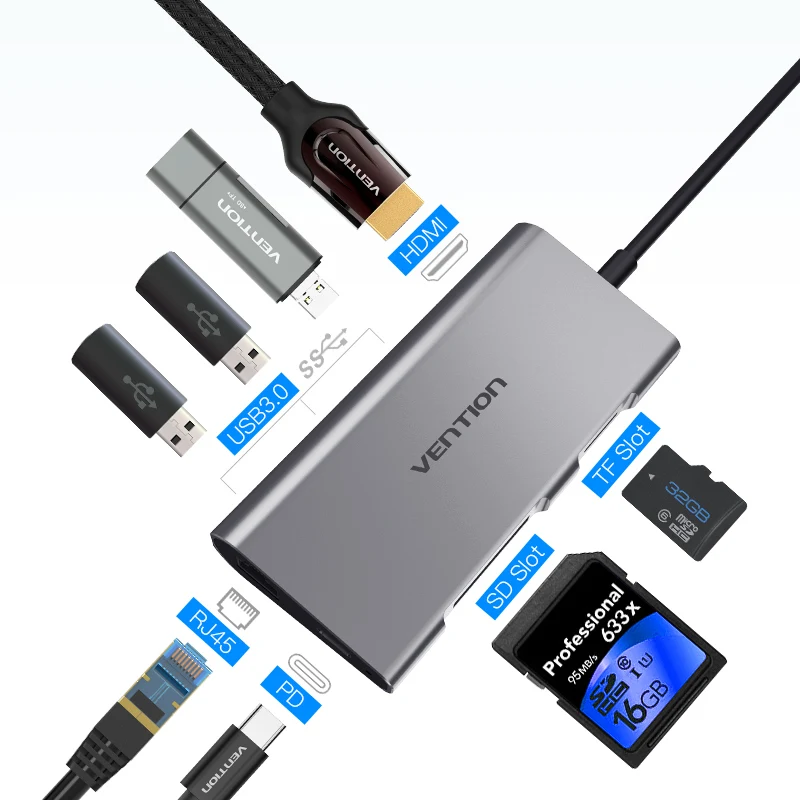 Vention USB C к HDMI USB 3,0 концентратор type C к RJ45 адаптер Thunderbolt 3 для MacBook samsung Dex huawei P30 Pro usb-c адаптер - Цвет: CMN-A style