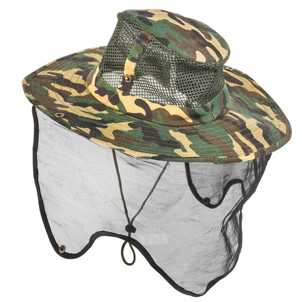 Outdoor Camouflage Fishing Cap Mesh Breathable Small Mesh Anti-insect Net Neck Protector Fishing Cap Hiking Camping Accessories