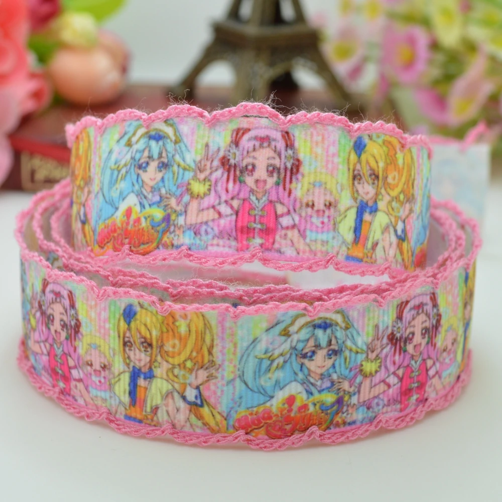 7/" 22 мм precure zerochan Pretty Cure вязаная кромка с принтом корсажная лента бант для волос ручная работа 50YD