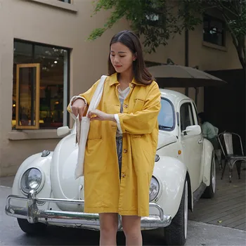

Women Mid-length Loose Big pocket Windbreaker Coats Spring 2020 Plus size Long sleeve Ladies Trench coat Cotton Casual Outerwear
