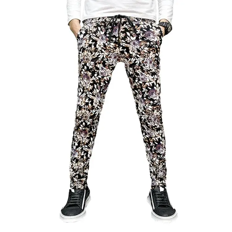 Fashion Flower Pants Men's Casual Trousers Men Slim Fit Outwear Sportswear Sweatpants Leopard