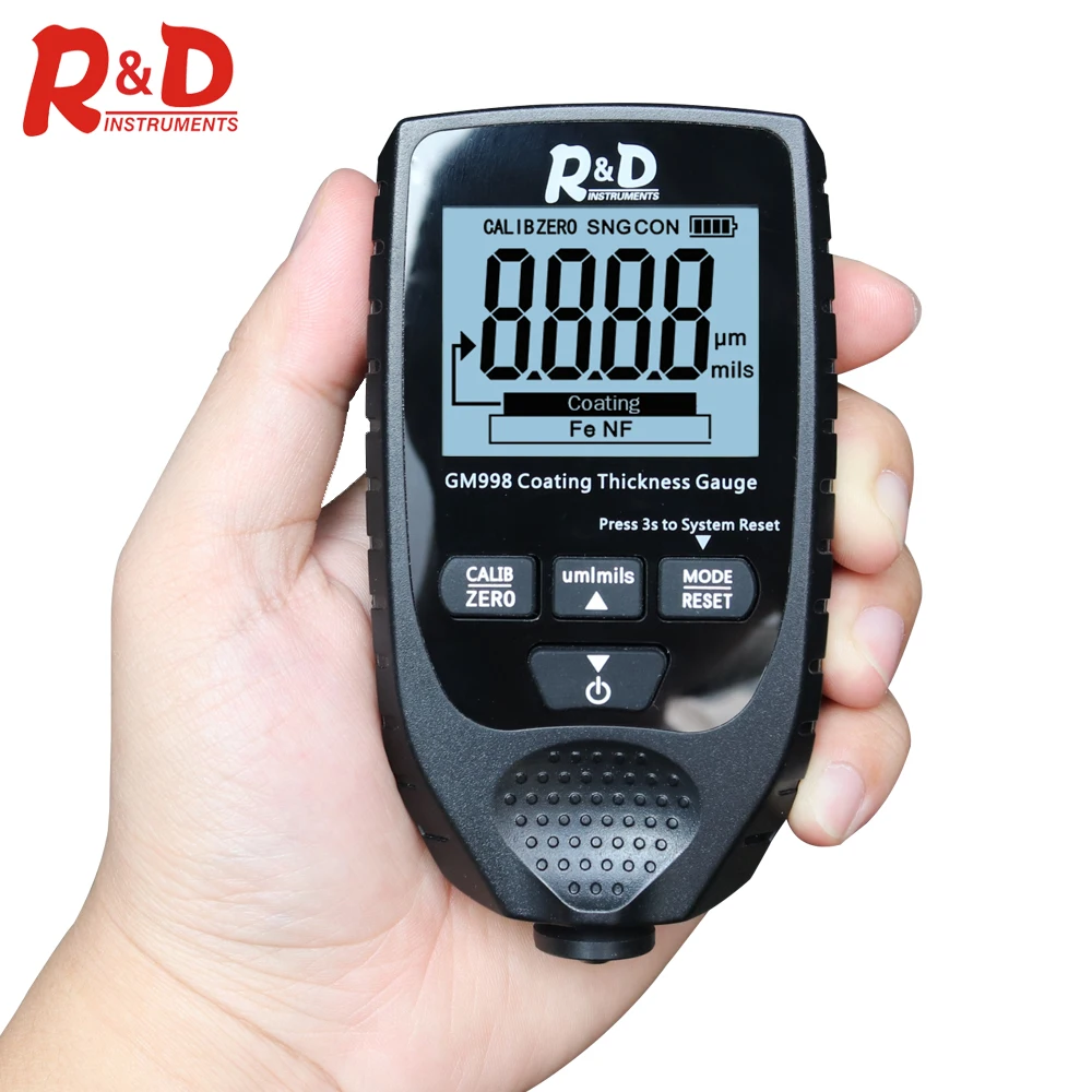 R&D GM998 Backlight Film Thickness gauge Car Paint Tester Coating Thickness Gauge with English&Russia Manual Fe&NF paint tester