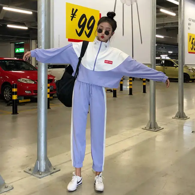 

2019 Early Autumn New Style Sports Women's Suit Autumn Students Korean-style Casual Versatile Contrast Color Harajuku Harem Pant