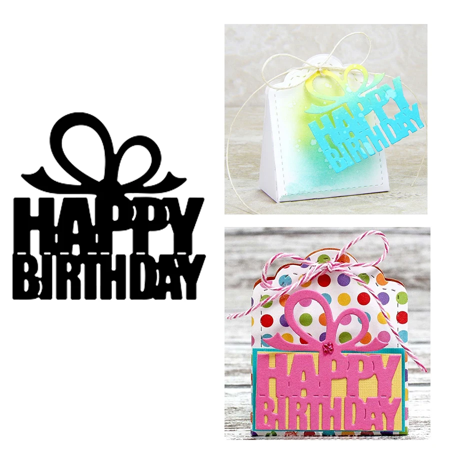 

Artistic HAPPY BIRTHDAY Words With Bow Creative Style Metal Cutting Dies For DIY Scrapbooking Album Paper Card New Design 2020