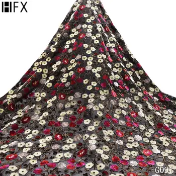 

HFX 2020 Latest African Lace Fabric Embroidered Flowers High Quality French Net Tulle Lace Fabric for Wedding Party Dresses G091