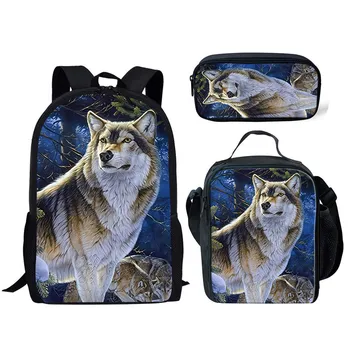 

Cool Satchel 3D Animal Wolf Printing School Bags for Kids 3pcs/set Schoolbag Backpack Student Primary Book Bags Boys 2019