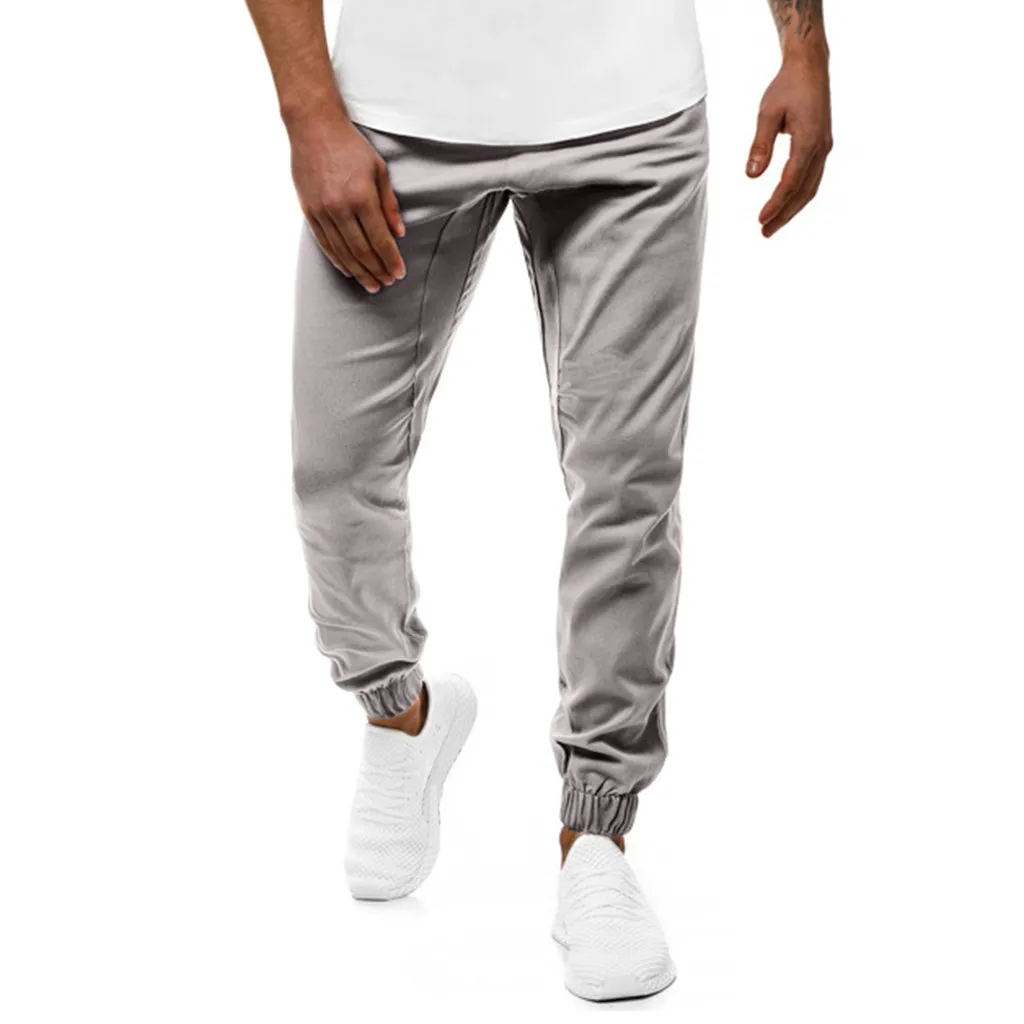 Vogue Pantalon Homme спортивные штаны мужские повседневные Черные Фитнес Бодибилдинг Карманы Кожа полная длина спортивные штаны - Цвет: Серый