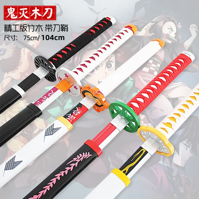 104cm Demon Slayer Sword Cos Agatsuma Zenitsu Hashibira Inosuke Nichirin Blade Wooden Sword Anime Weapon Model Toys For Children 1