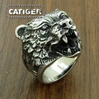 Punk 316L Stainless Steel Bear Animal Ring For Man Silver color Golden Brown Bear Head Ring Jewelry 1