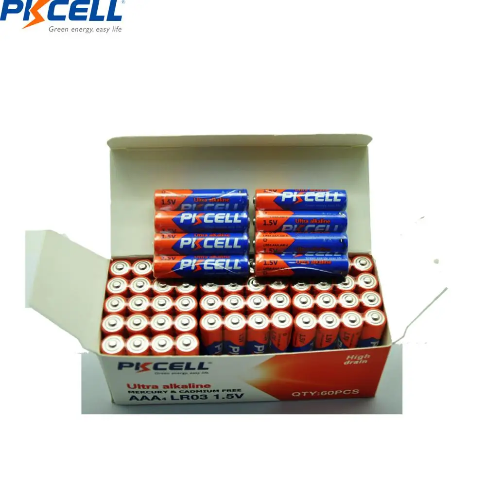 

60pcs PKCELL AAA Alkaline battery 3A lr03 1.5V dry Batteries E92 AM4 MN2400 MX2400 pilas aaa battery toothbrush Walkman Clock