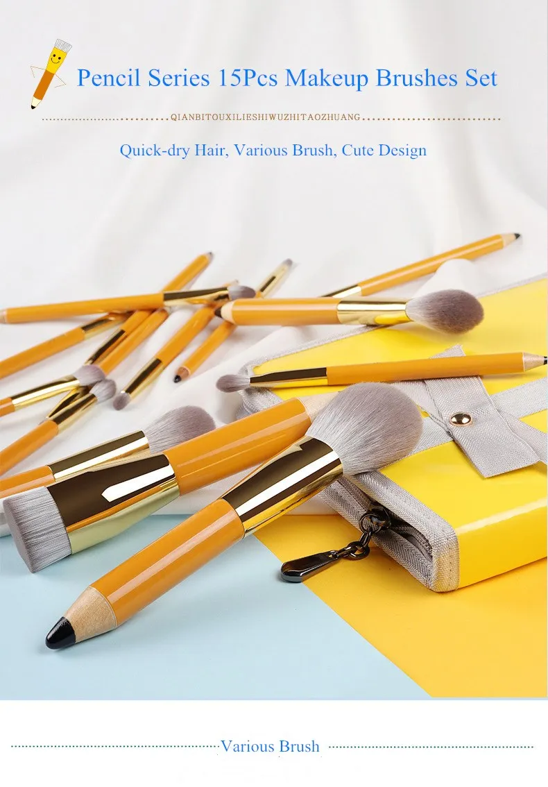 15pcs Desain Baru Grosir Private Label Menyesuaikan Mewah Rambut Makeup Brushes Set Dengan Pemegang Tas Mata Aplikator Aliexpress