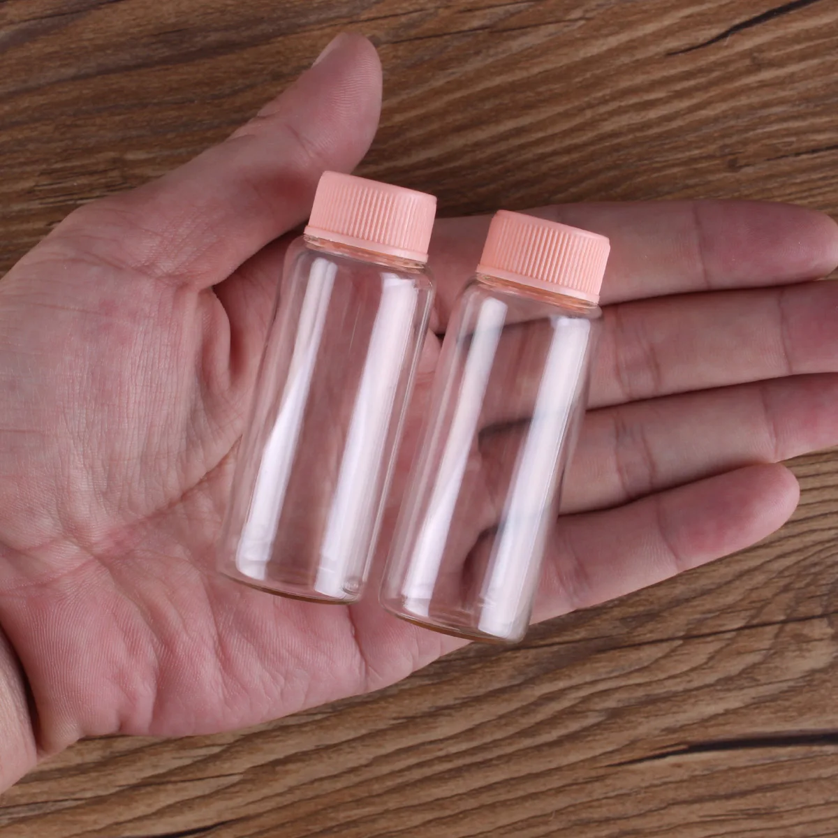 5pcs Dia 27mm 8ml/15ml/20ml/25ml Glass Bottles Glass Jars with Pink Plastic Lids Spice Jars Glass vessels Message Bottles 6