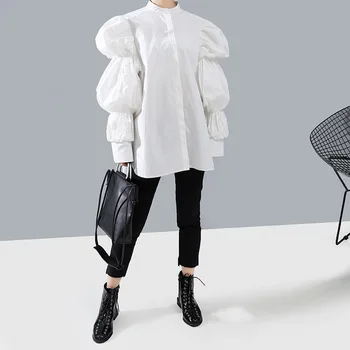 

Personality Lantern Sleeve Women Shirts 2020 Early Spring New Womens Tops and Blouses Loose Plus Size Streetwear GCC3136