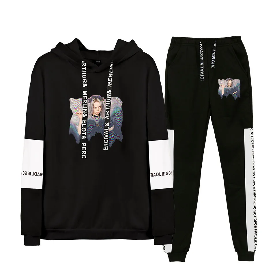 Новинка billie eilish, толстовка с капюшоном, женская модная толстовка с капюшоном, свитшоты+ спортивные штаны, костюмы, Осень-зима, теплый черный пуловер