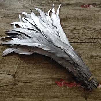 

Wholesale 100/500pcs Pretty Single Silver Natural Rooster Tail Feather 14-16inches/35-40cm For Decorative Accessories