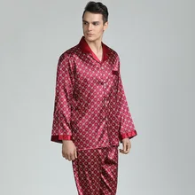 Mens Pajama Set Silk Pajamas for Men Sleepwear Sexy V-collar Cozy Soft Long Sleeve Nightgown Tops+ Trousers Two Piece Set