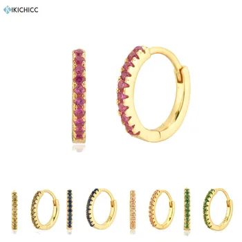 

Kikichicc 925 Sterling Silver Gold Rose Red Huggies Piercing Hoops Luxury Zircon CZ Hoops Piercing Colorful Jewelry For Female