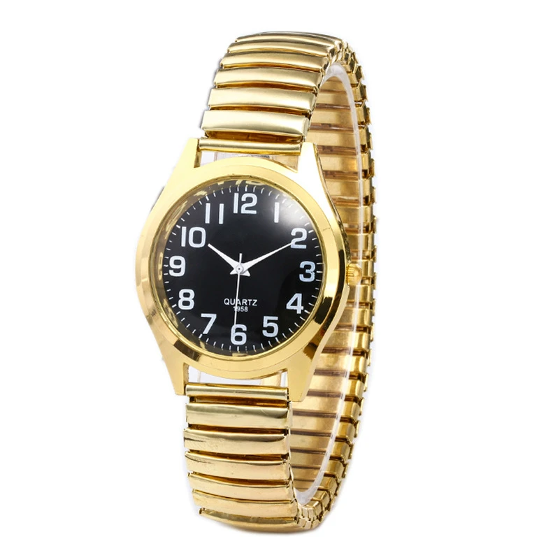 Модные деловые женские мужские эластичные золотые Серебристые Кварцевые черные часы для влюбленных Пара вечерние офисные браслет OL часы подарок