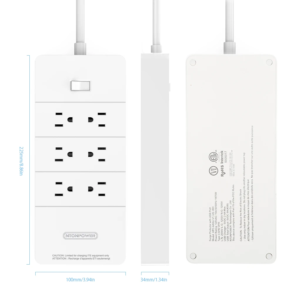 NTON POWER HPC USB защита от перенапряжения ETL перечисленные США штепсельная вилка 6AC с