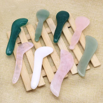 

9 Types Natural Jade Face Point Guasha Massage Tool SPA Therapy Rose Quartz Jade Stone Scraping Massager Acupoint Stick
