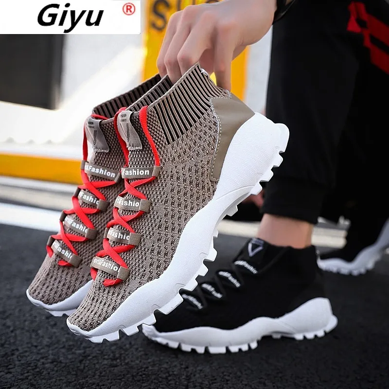 

2020 New Light Weight Men Casual Shoes Sneakers Men Flying Woven Breathable Socks Shoes Rubber High Quality Couple Sport Shoes