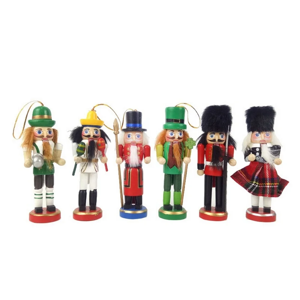 

6Pcs Christmas Decoration 12cm Zakka Wood Made Nutcracker Puppet New Year Christmas Desktop Ornaments Drawing Walnuts Soldiers