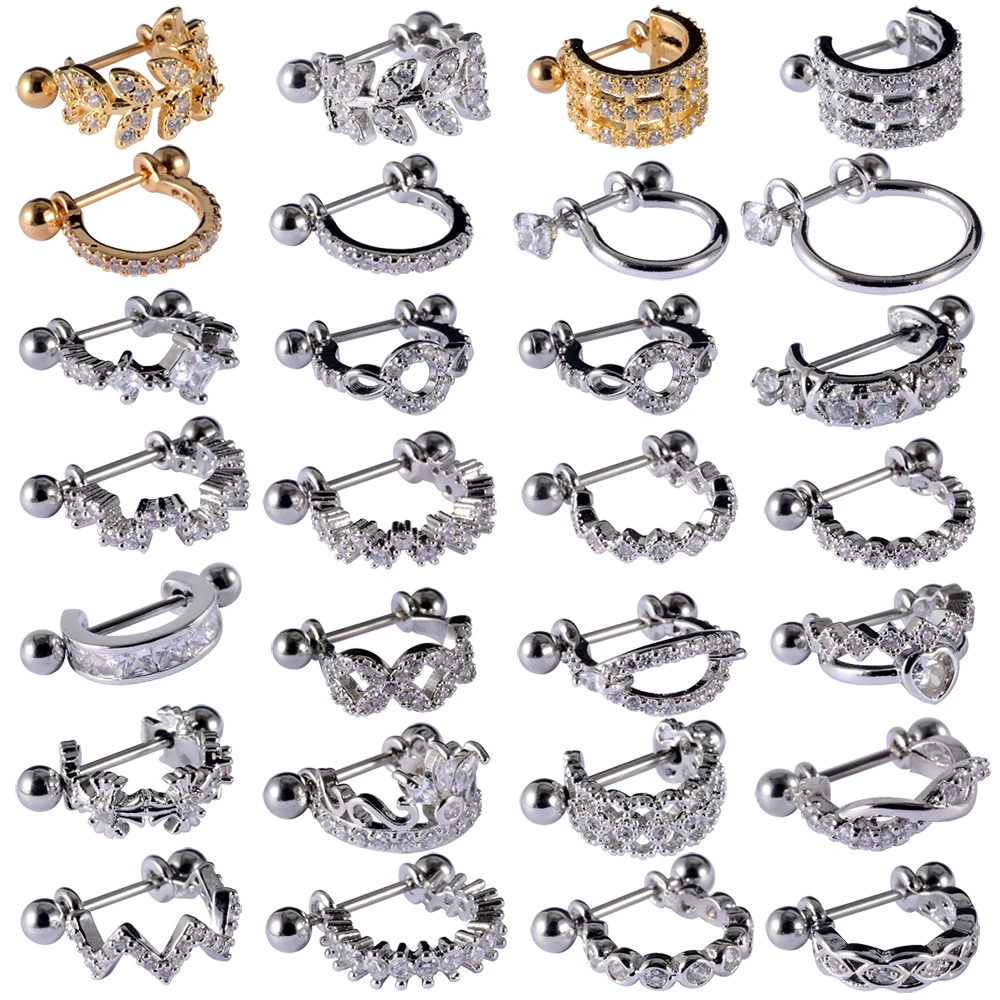 Surgical Steel Barbell CZ Hoop Ear Tragus Cartilage Helix Earrings Studs Cuff Rook Woman Lobe Piercing Jewelry 1pcs
