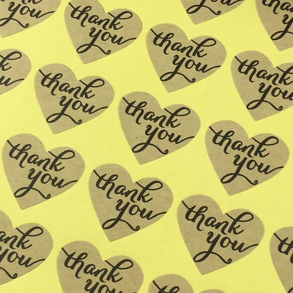

2000pcs Kraft Heart-shaped Stickers Paper Sealing Sticker Labels Thank you Labels Self-adhesive Packaging Labels For Gift/Bags