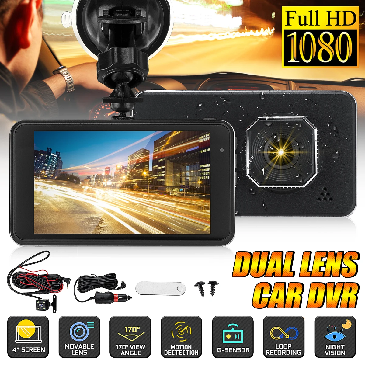 " HD 1080P двойной объектив автоматический Автомобильный видеорегистратор Dashcam Автомобильный видеорегистратор сенсорный экран Передняя камера заднего вида g-сенсор