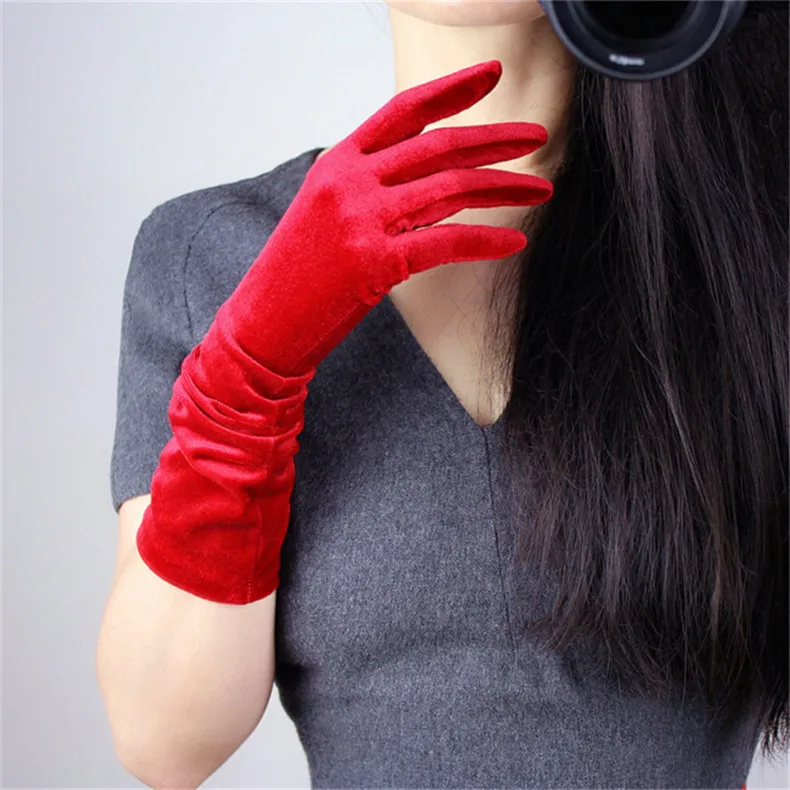 Велюровые перчатки 40 см, длинные, винно-красные, темно-красные, женские, высокие, эластичные, лебедь, бархат, золото, велюр, сенсорный экран, для женщин, WSR04