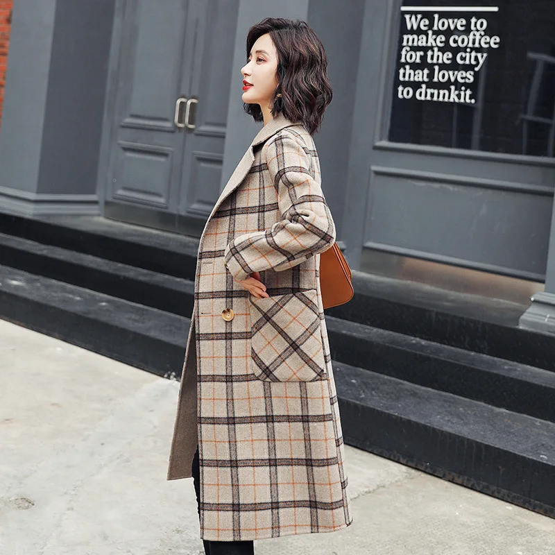 Wool double button fashion femininity slim weight loss long autumn winter new coltan coat - Цвет: 2