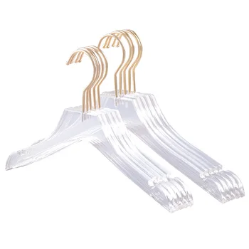 

5 Pcs Clear Acrylic Clothes Hanger with Gold Hook, Transparent Shirts Dress Hanger with Notches for Lady Kids