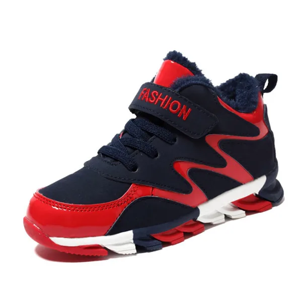 fur dark blue Winter Children Shoes Pu Leather Boys Sport Shoes With Fur Waterproof Outdoor Tennis Warm Kids Sneakers - Цвет: fur dark blue
