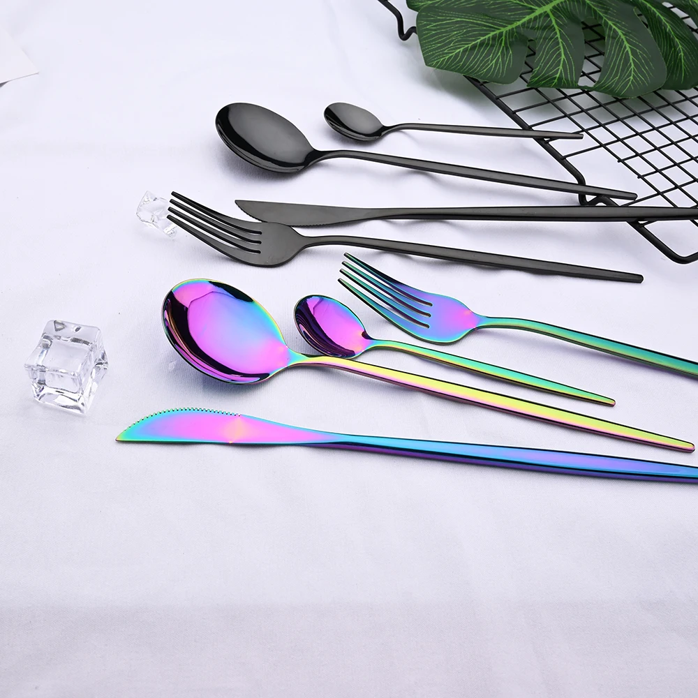 Gold Dinnerware Set Stainless Steel Black Dinnerware Set Knife Fork Spoon Teaspoon Cutlery 4pcs Kitchen Silverware tableware set,stainless steel kitchen utensils